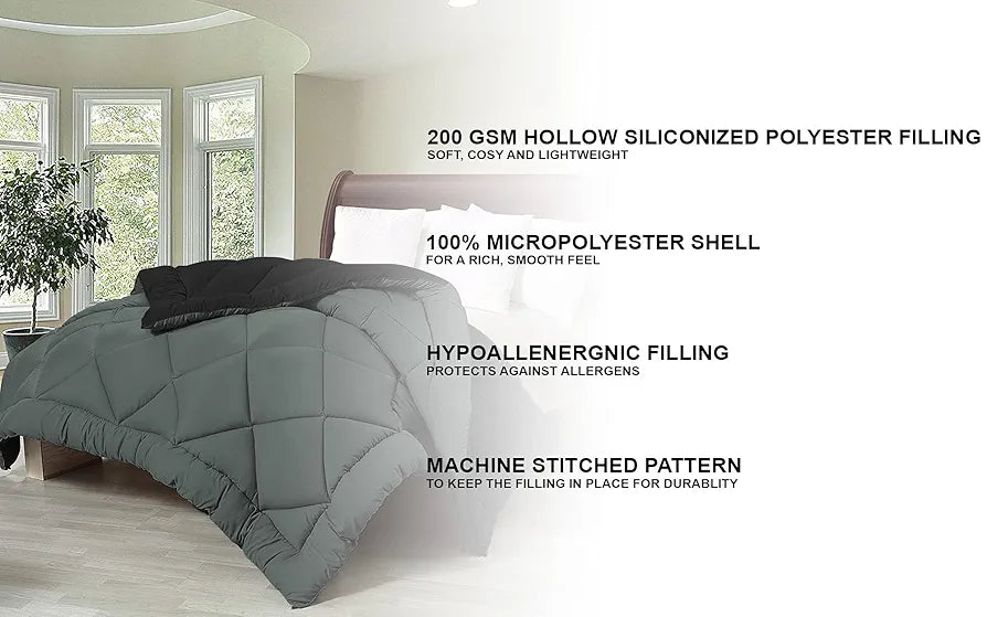 Cloth Fusion Reversible AC Comforter Set Double Bed 220 GSM,Soft Microfibre King Size Quilt Blanket for Winter